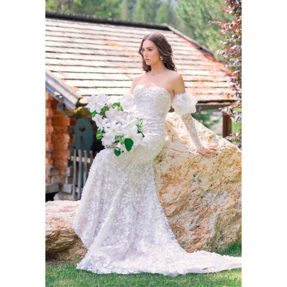Willowby Cecilia Wedding Dress Ivory Lace Puff Sleeve Bridal Gown Size 6 NWT